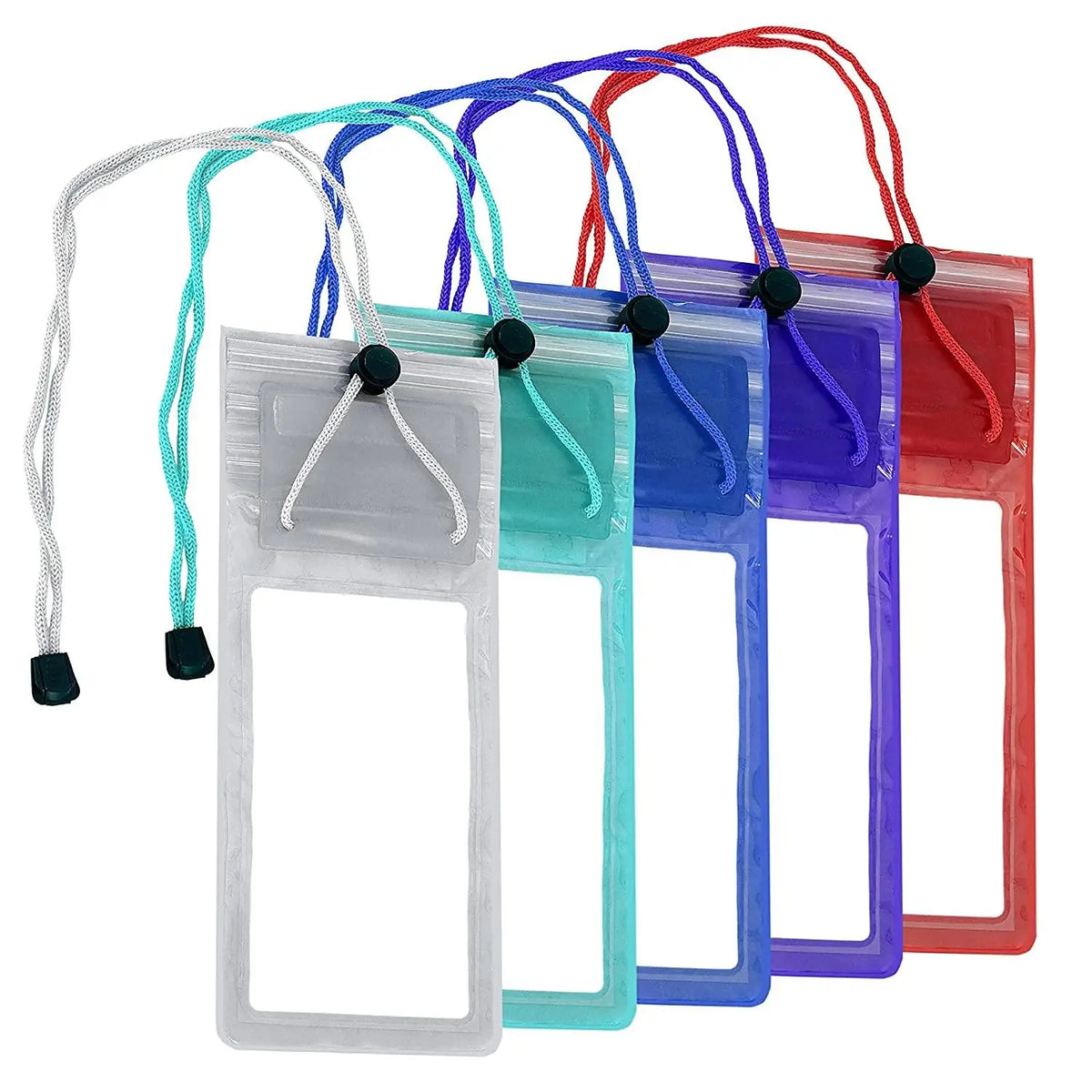 Two transparent plastic mobile phone covers for rain protection.