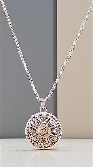 Traditional Om Pendant with Chain Silver Plated