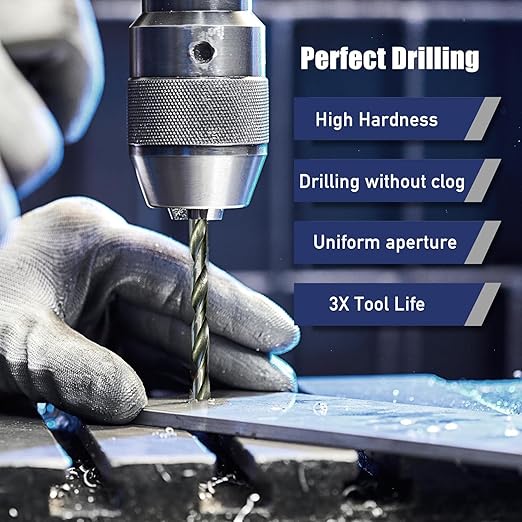 13 Piece HSS Drill Bit Set for Wood, Steel, Plastic, and Wall, 1.5-6.5 mm