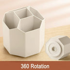 A plastic hexagonal desk organizer with multiple compartments for stationery