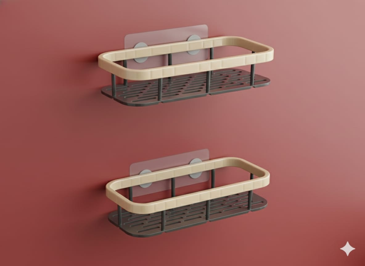 A pack of two white plastic bathroom organisers for vanity storage