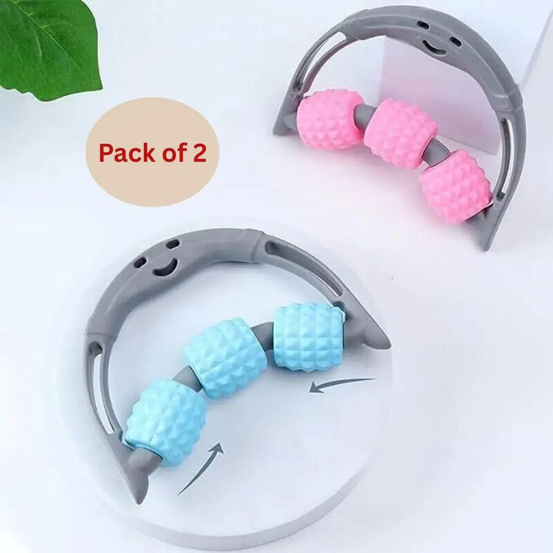A set of two manual plastic neck massagers for muscle relief