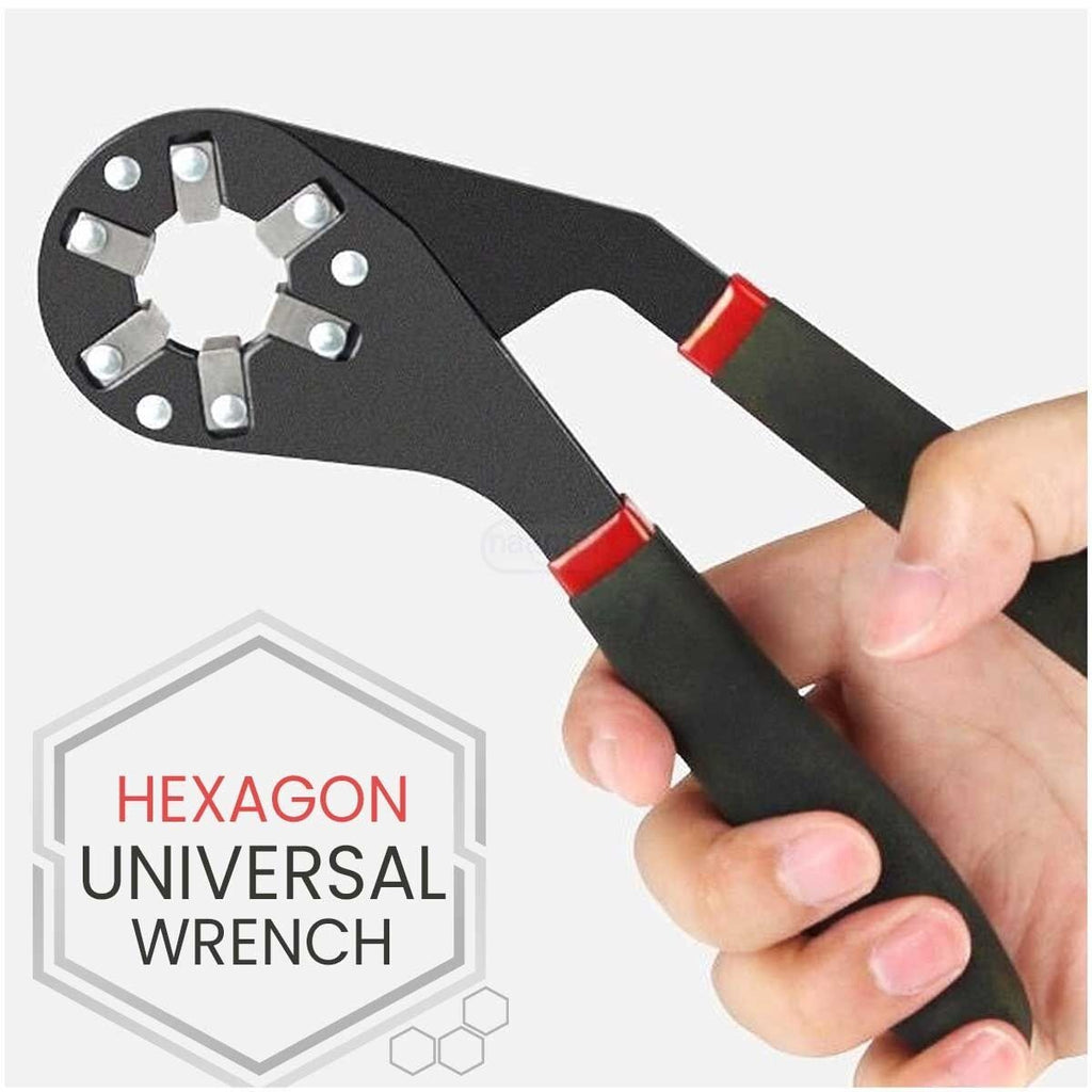 Multifunctional bionic adjustable hexagon spanner made of stainless steel and plastic