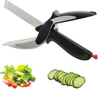 2 in 1 Clever Cutter kitchen tool with stainless steel blade and integrated cutting board