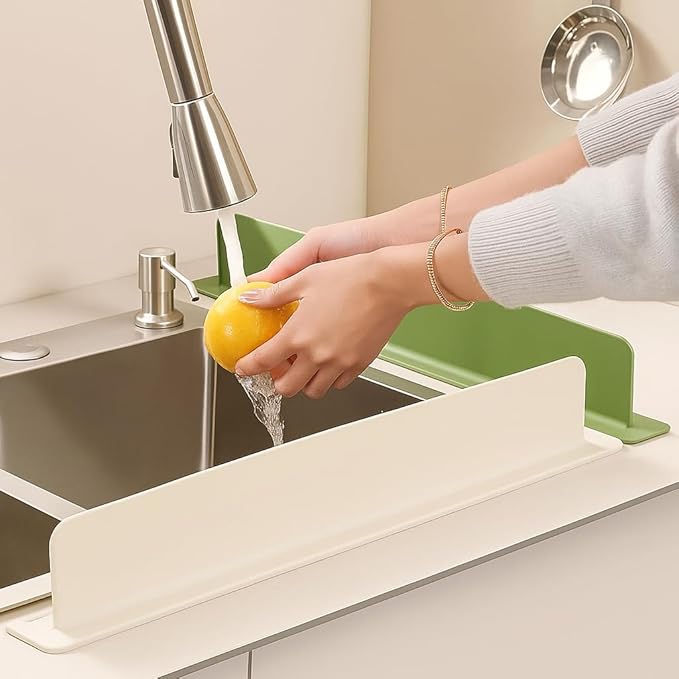 Set of two flexible silicone sink splash guard mats for kitchen faucet area