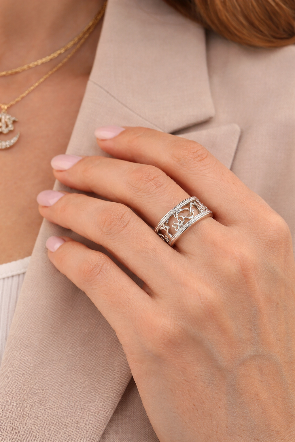 Azan White Ring, Stainless Steel Band