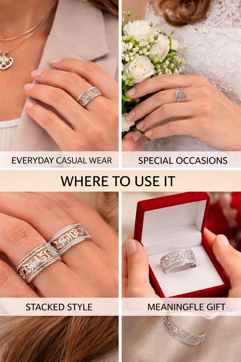 Azan White Ring, Stainless Steel Band