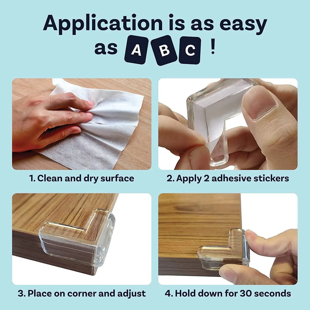 A set of ten clear silicone furniture corner guards