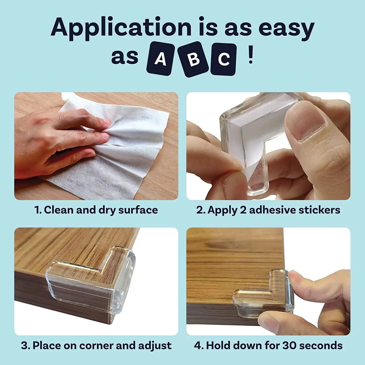 A set of ten clear silicone furniture corner guards