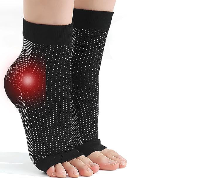 One pair of compression foot sleeve socks in a neutral colour for arch support
