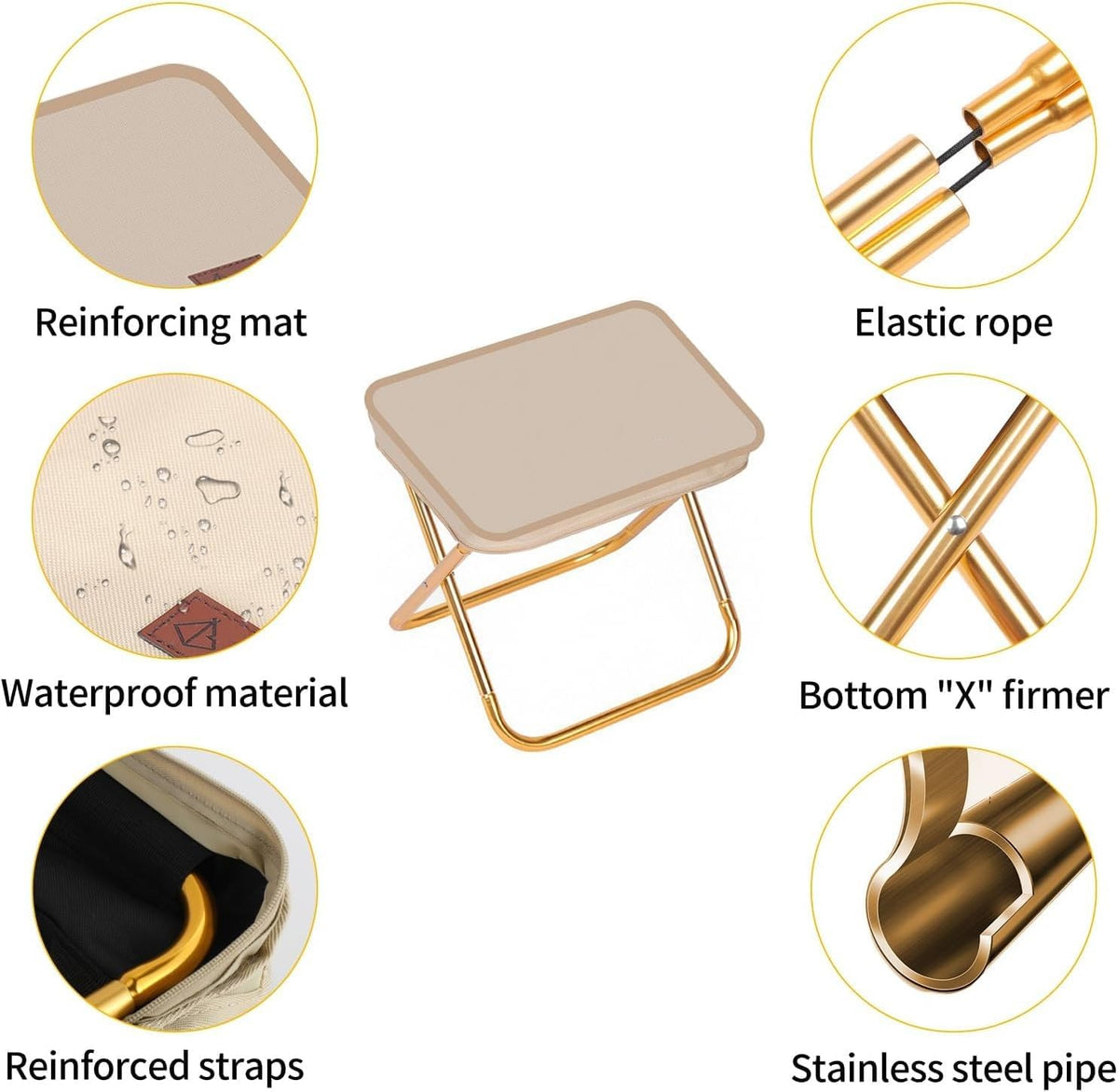 Handbag Folding Stool with Zipper Bag Storage