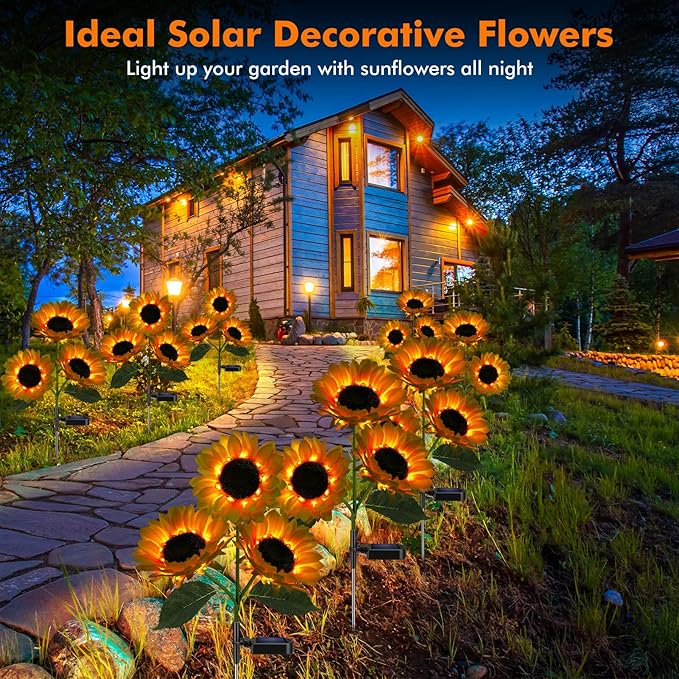 Solar Sunflower Garden Lights, Decorative Outdoor LED Floral Lighting - Pack of 1