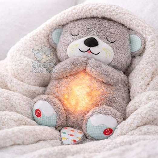 A plush otter toy that features rhythmic breathing motion with light and music capabilities.