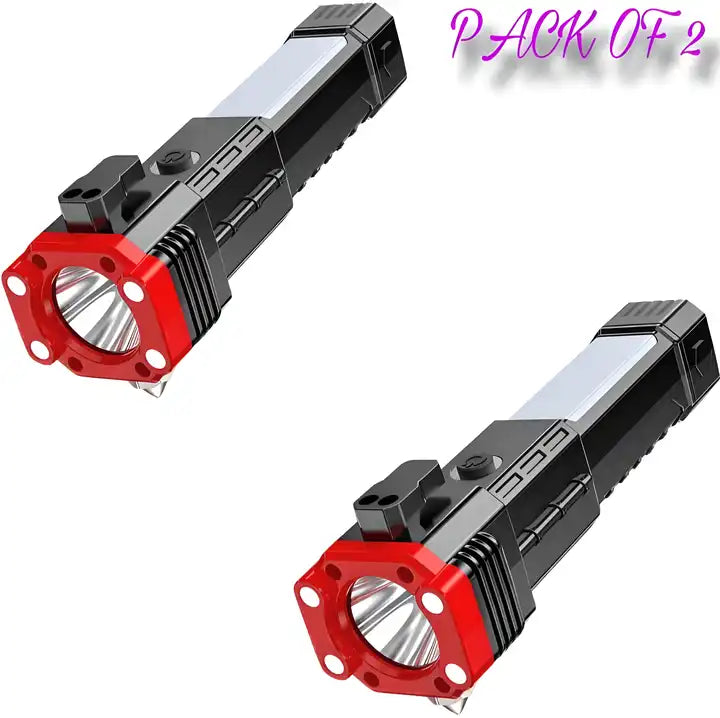 Two portable plastic LED flashlights side by side