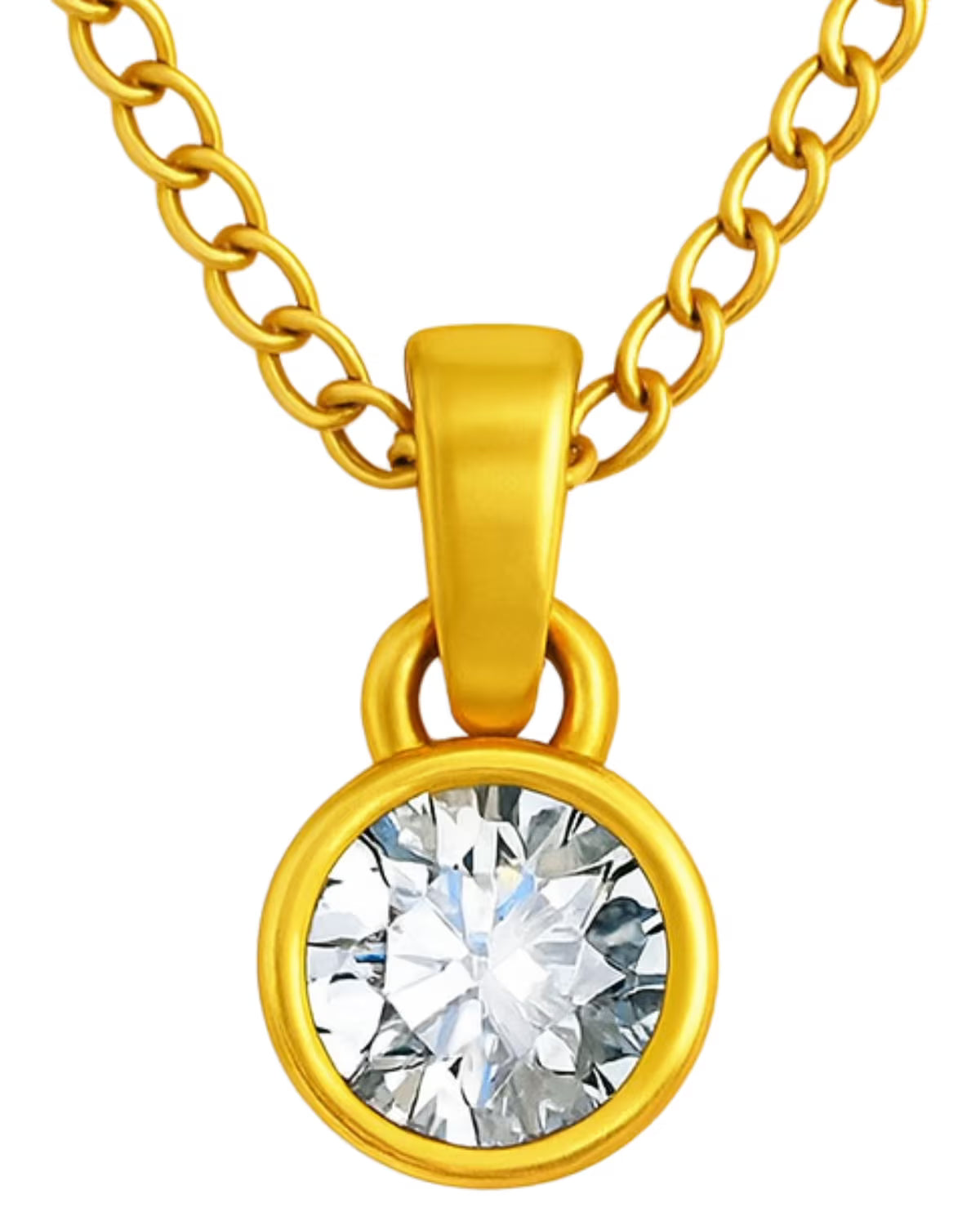 Clear quartz pendant in a sterling silver setting with a gold-plated chain