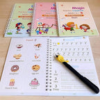 Magic Calligraphy Copybook Set for Kids - 4 Books, 1 Pen, 1 Grip, 10 Refills