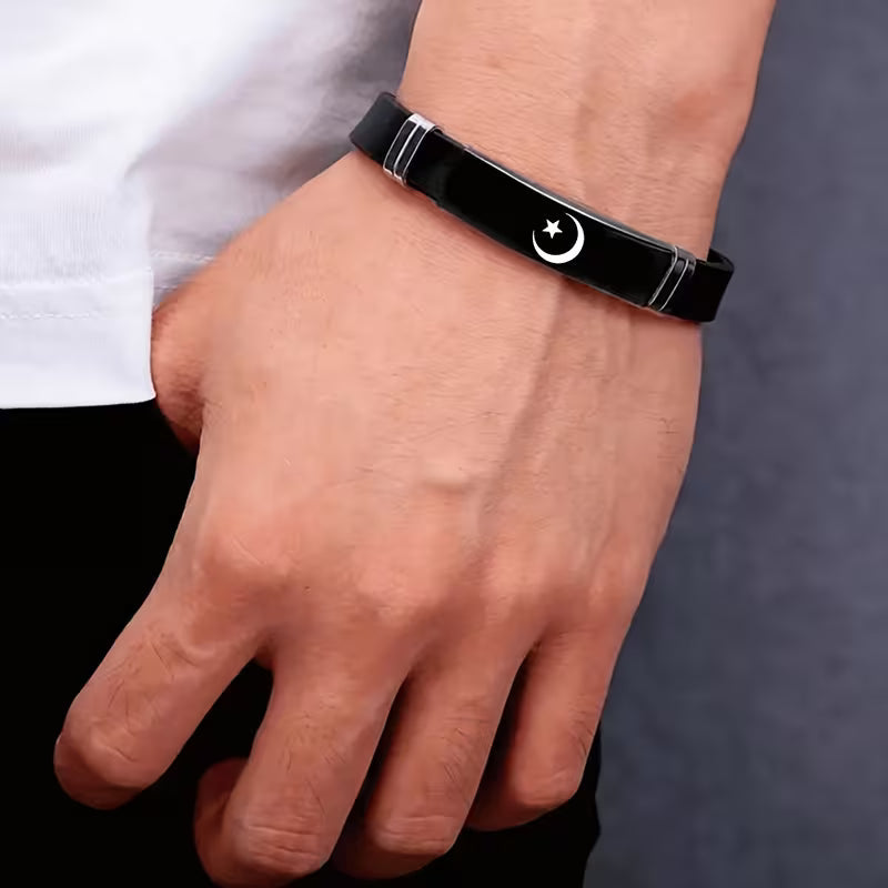 Crescent Moon Wrist Band, Silicone and Steel Construction