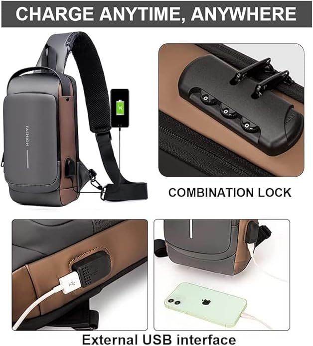 Multifunction Waterproof Sling Bag with USB Charging Port and Anti-Theft Design