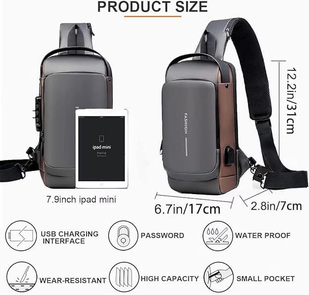 Multifunction Waterproof Sling Bag with USB Charging Port and Anti-Theft Design
