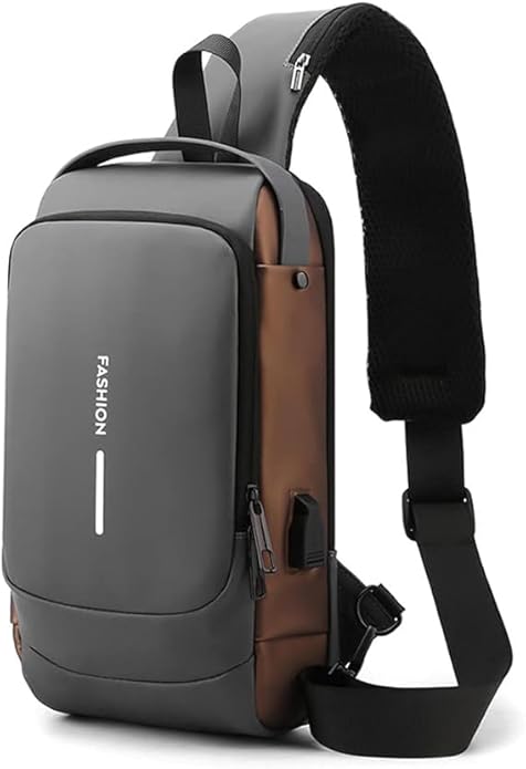 Multifunction waterproof sling bag with USB port and polyester exterior