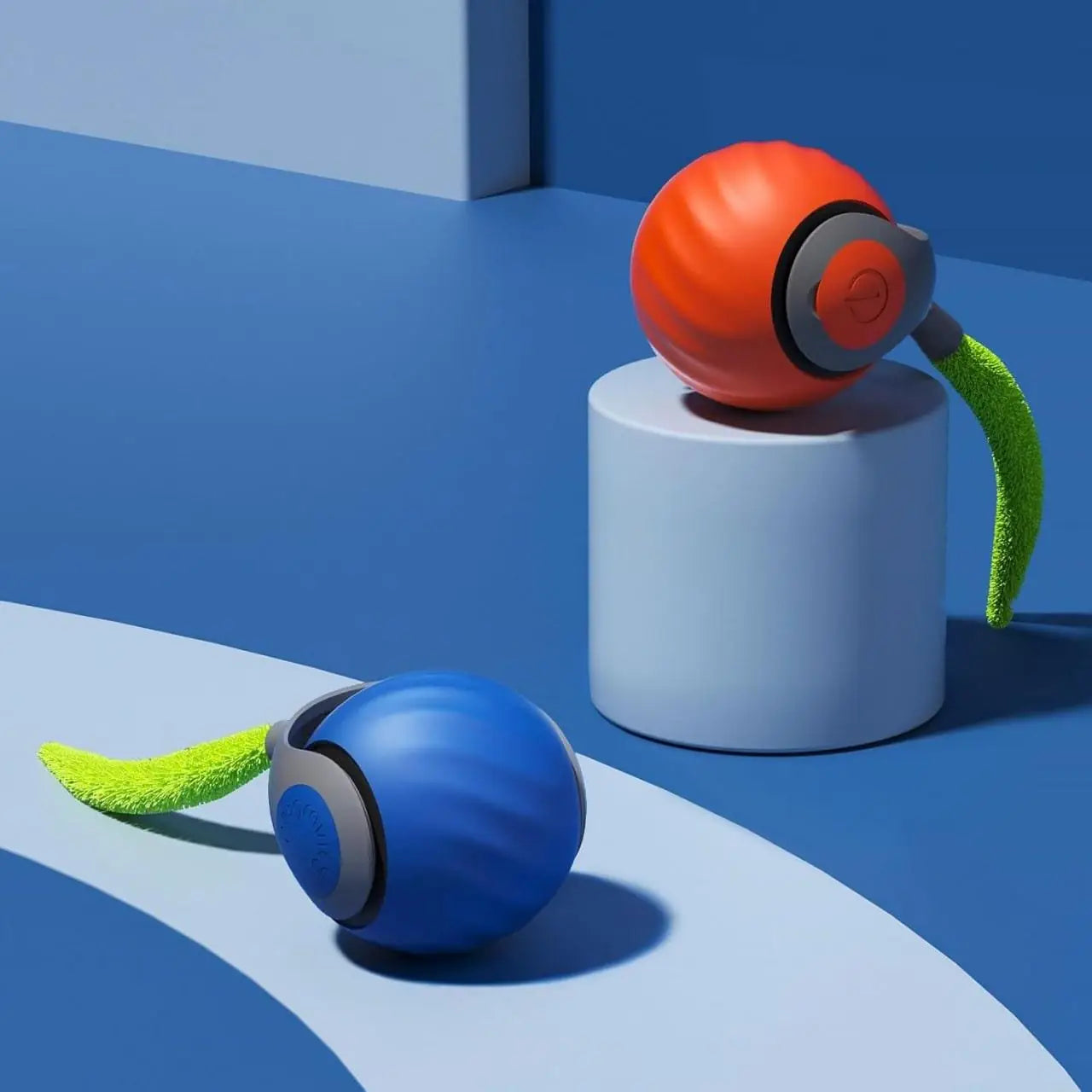 A round rolling ball cat toy for indoor pet play.