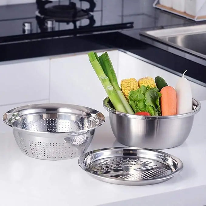 Stainless Steel Kitchen Drain Basket Set 3 in 1, stainless steel, pack of 3
