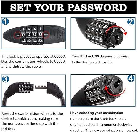 Bike Keyless Lock with 4-Foot Alloy Steel Cable