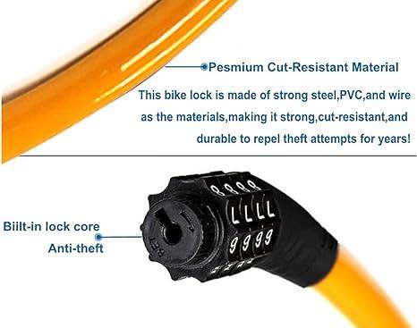 Bike Keyless Lock with 4-Foot Alloy Steel Cable