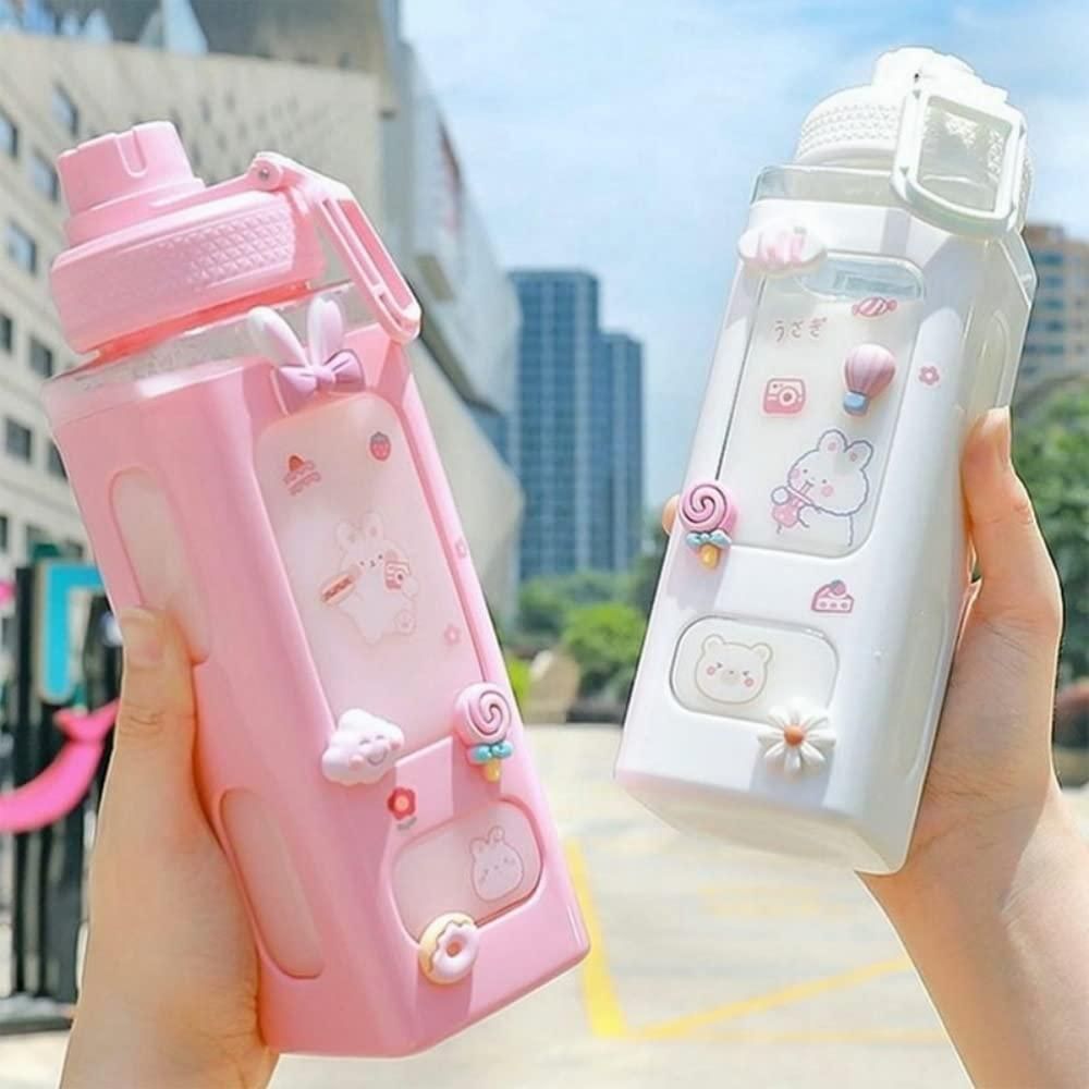 A 700ml Kawaii plastic water bottle featuring a secure lid and drinking straw.