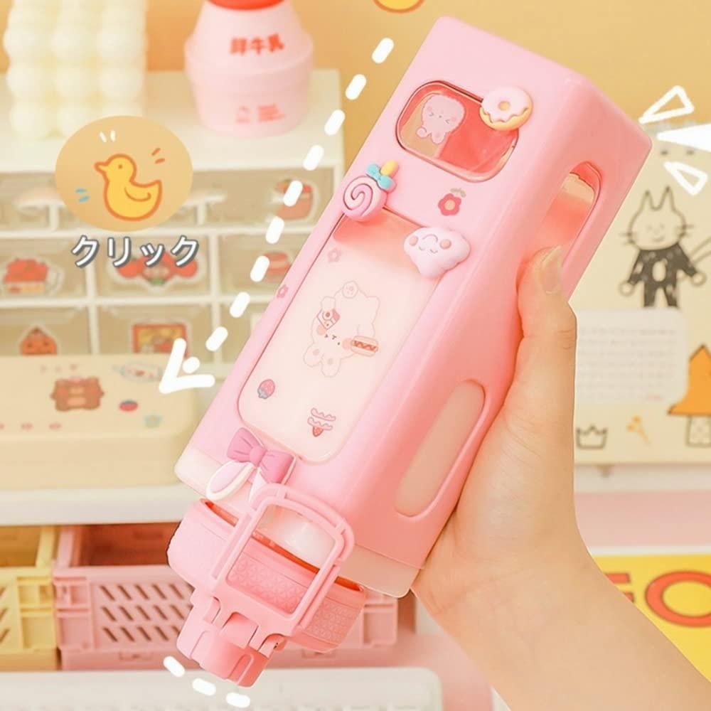700ml Kawaii Water Bottle with Straw and Lid, Assorted Colours