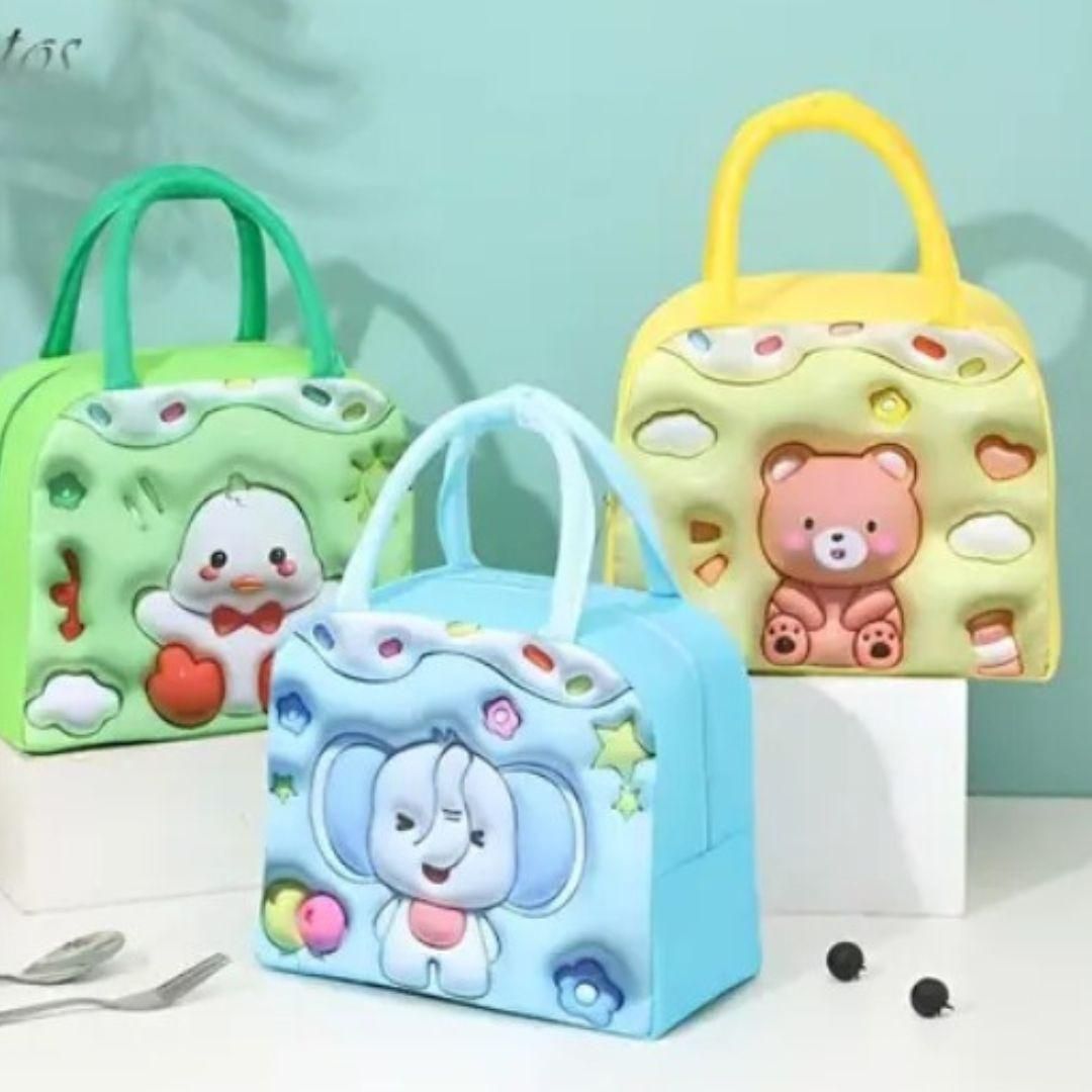 A 3D cartoon lunch bag made from canvas with insulated aluminium foil lining