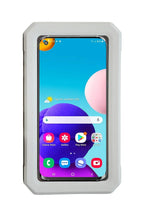 Waterproof shower mobile phone box with clear touch-sensitive cover mounted on a wall