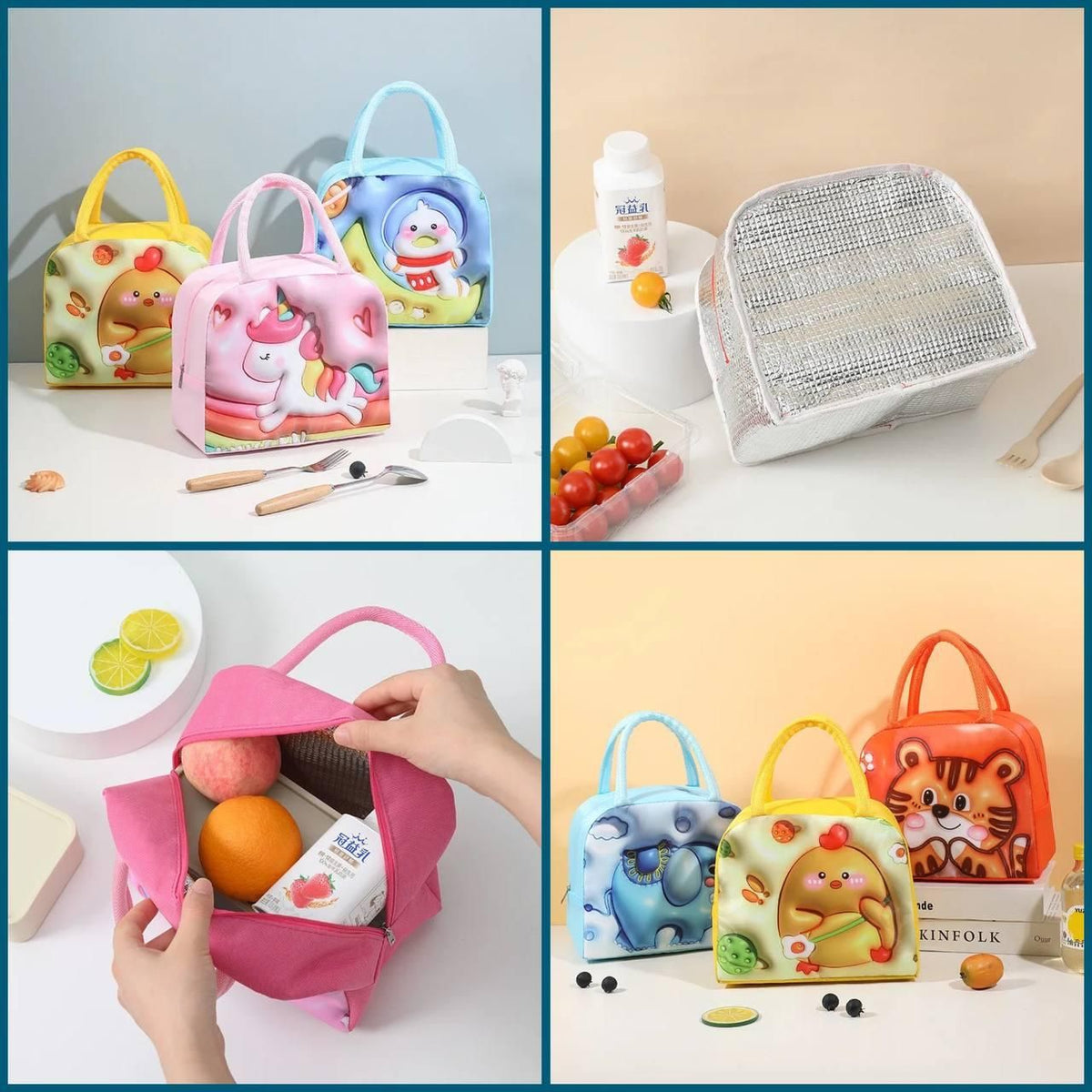 3D Cartoon Lunch Bag For Kids - Insulated Canvas Design