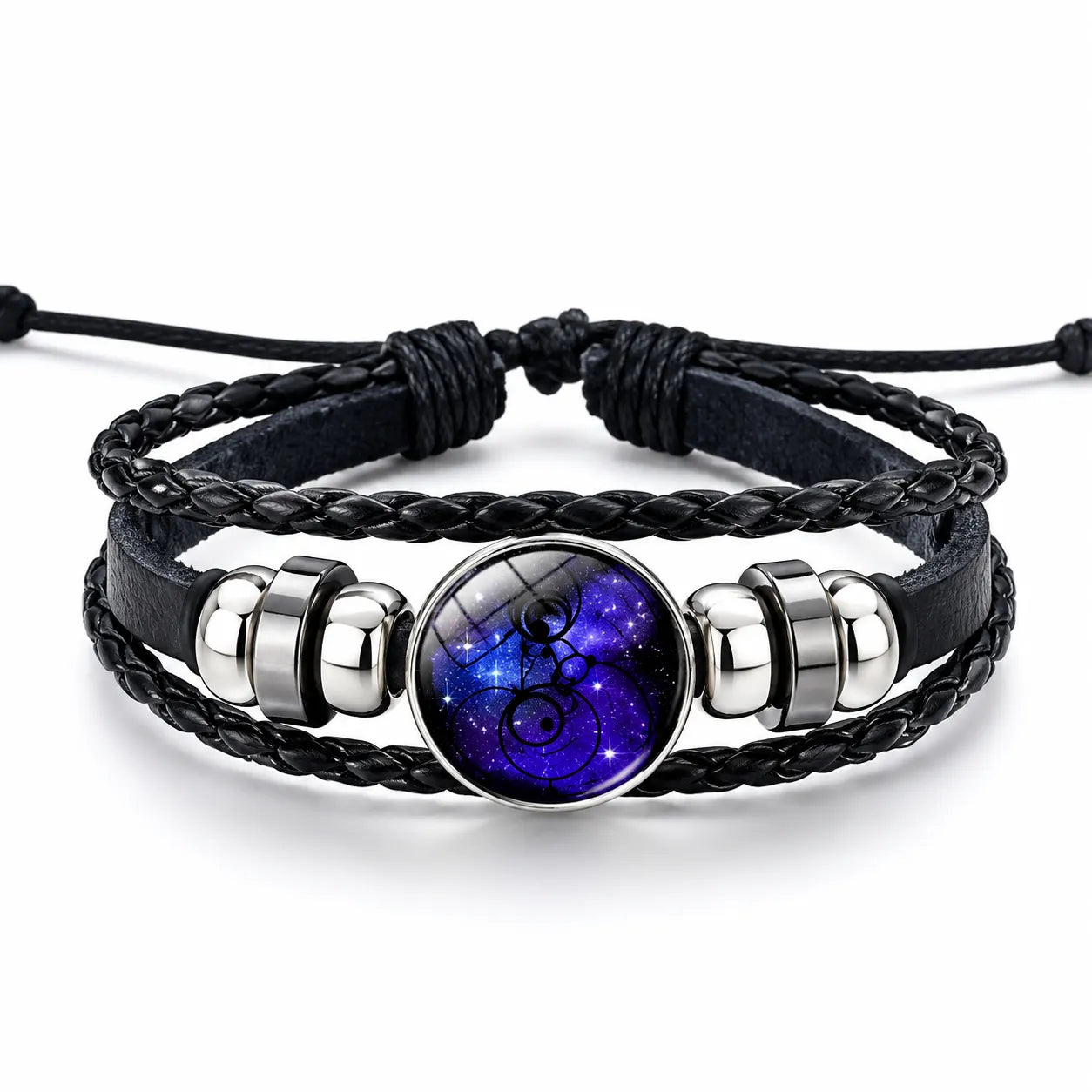 Black Twelve Zodiac Spirit Leather Bracelet - Adjustable Zodiac Accessory