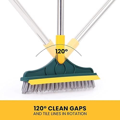 2-in-1 bathroom floor cleaning brush with a long handle and rotating head