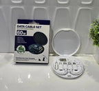Round compact storage box containing multi-functional data cables and a SIM pin.