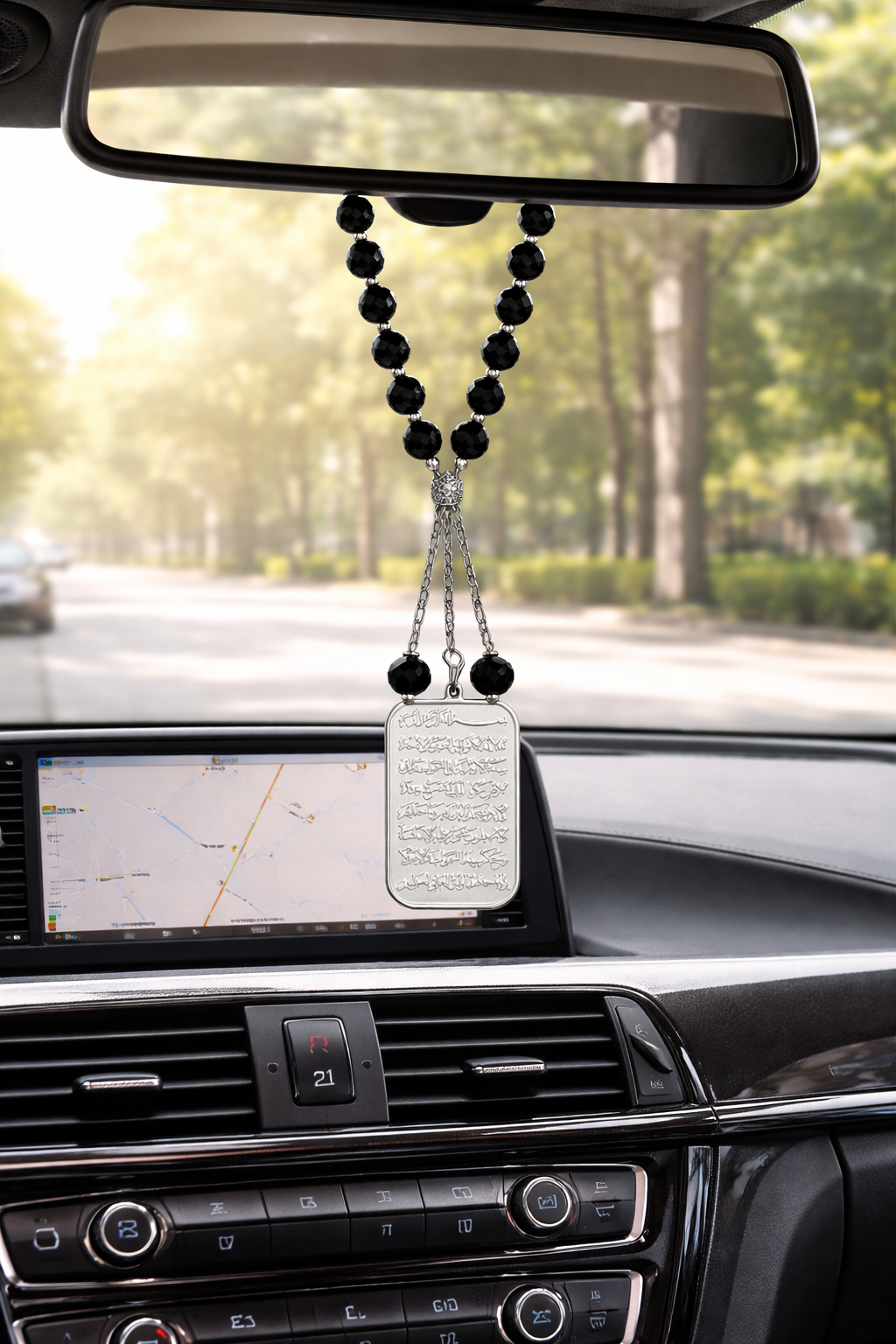 Decorative Car Hanging Pendant with Steel and Bead Accents