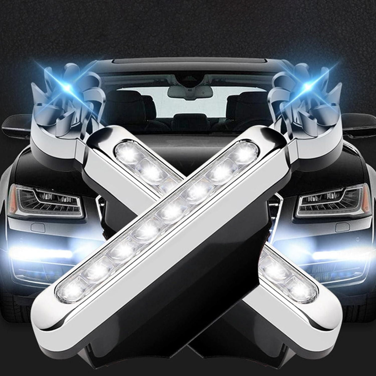 Two wind powered LED lights for car exterior with aerodynamic casing