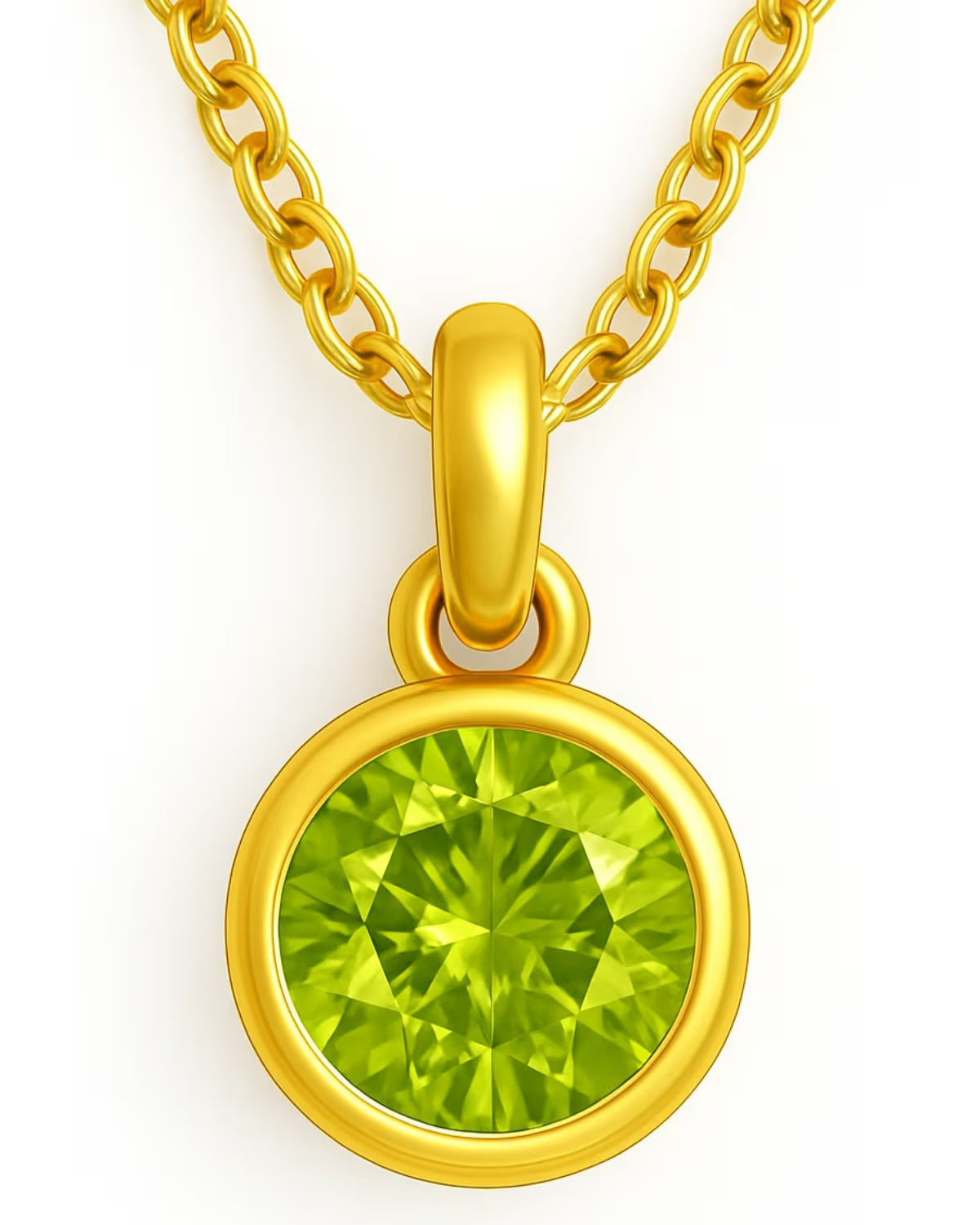 Peridot green birthstone pendant on a gold plated sterling silver chain