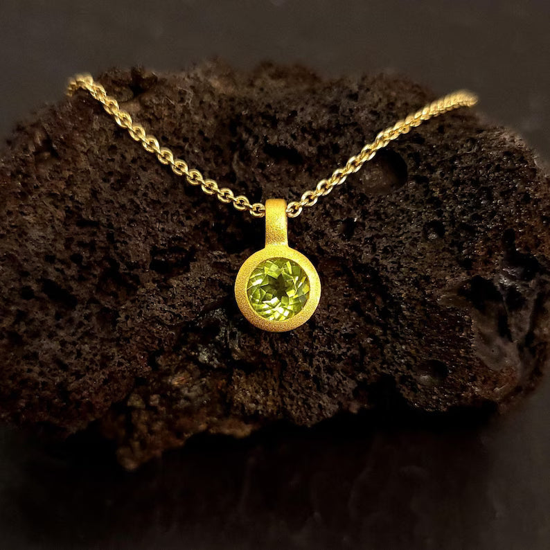 Peridot Birthstone Pendant with Sterling Silver and Gold Plated Chain