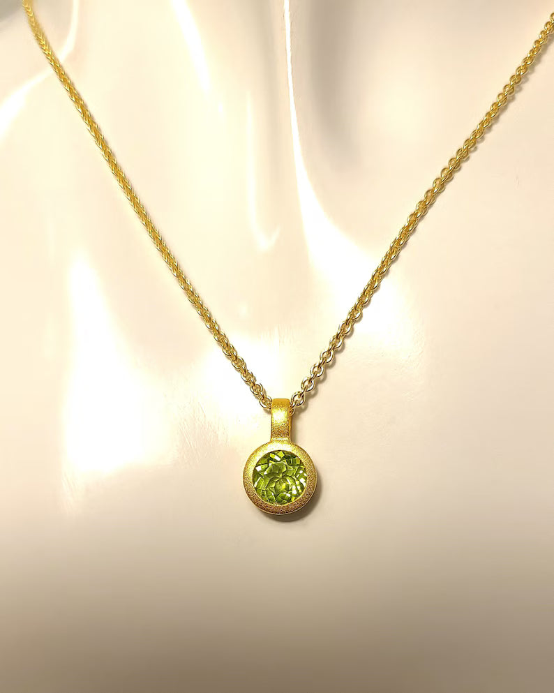 Peridot Birthstone Pendant with Sterling Silver and Gold Plated Chain