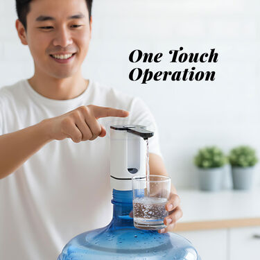 A rechargeable electric water dispenser pump mounted on a standard water jar