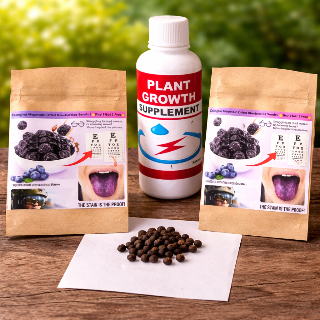 Two packets of Changbai Mountain dried blueberry seeds with plant growth supplement sachets
