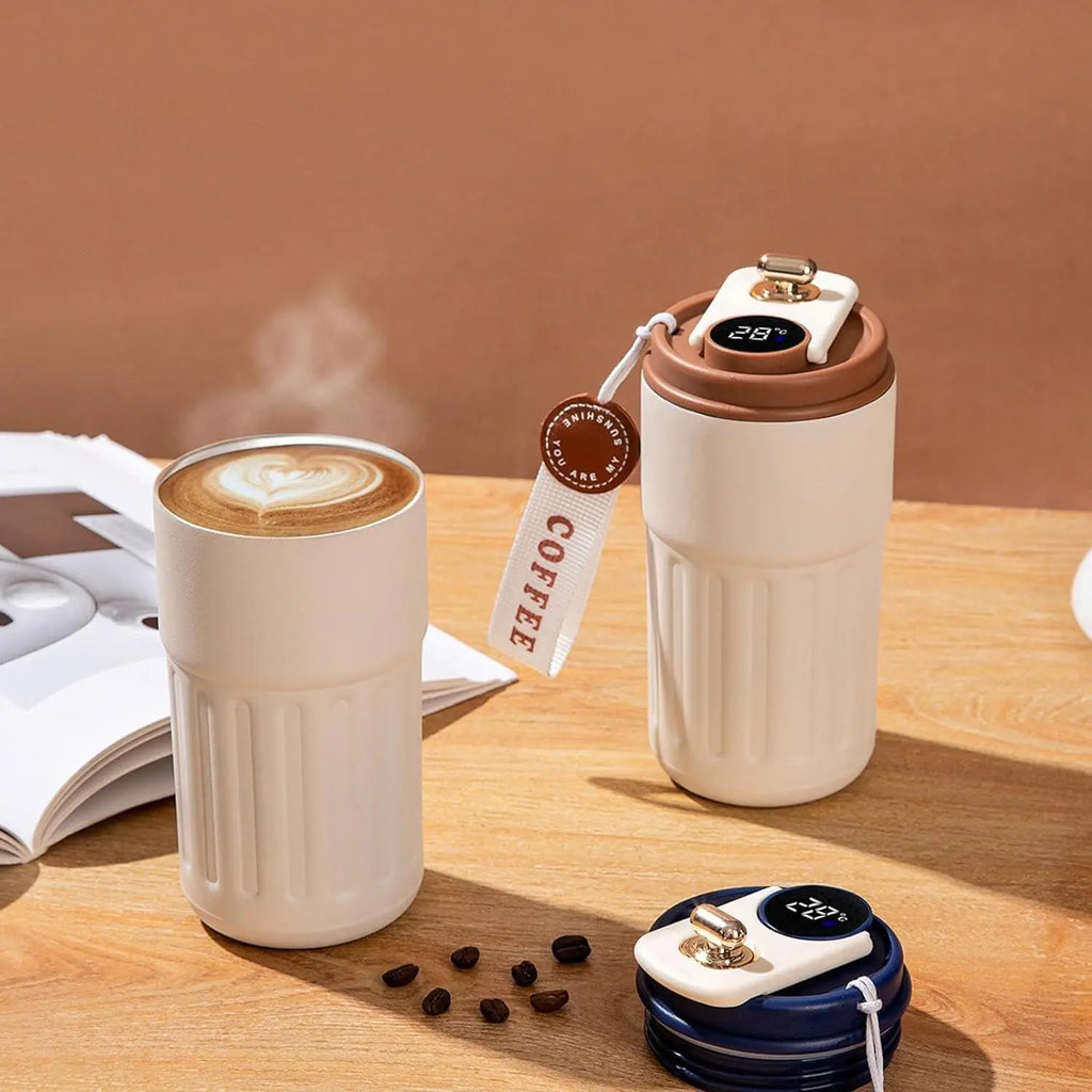 LED Temperature Display Coffee Cup with Stainless Steel Interior