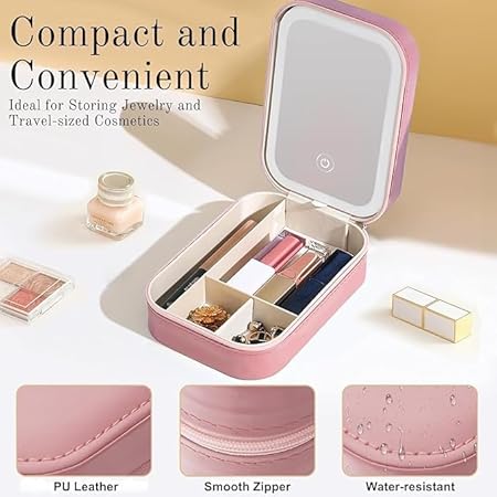 HanGlow LED Mirror Cosmetic Organizer Case, plastic
