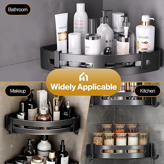 Aluminium Corner Bathroom Shelf - Wall Mounted Storage Rack (Pack of 2)