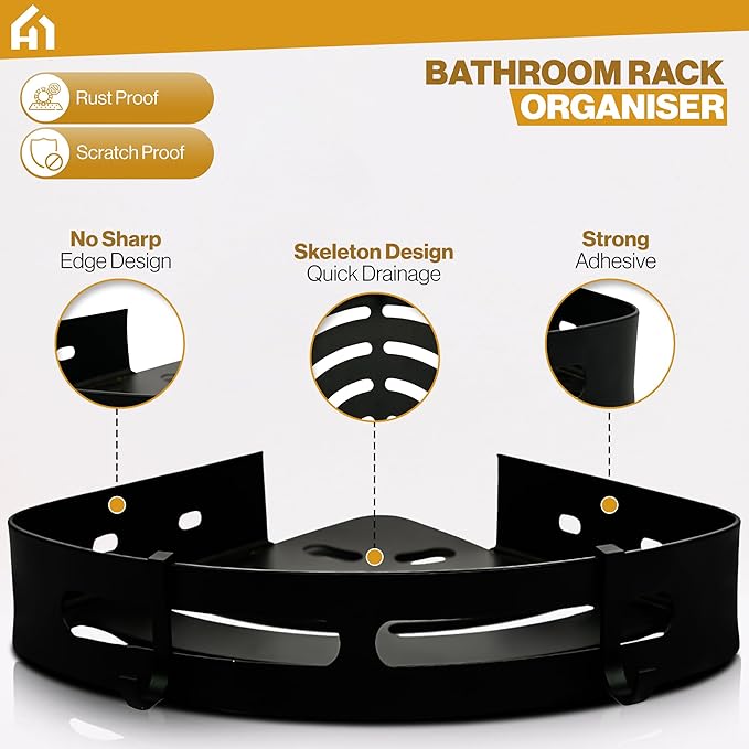 Aluminium Corner Bathroom Shelf - Wall Mounted Storage Rack (Pack of 2)