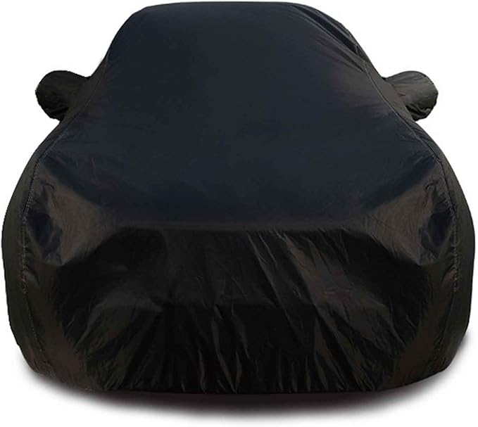 A universal car cover in durable Oxford fabric folded for storage