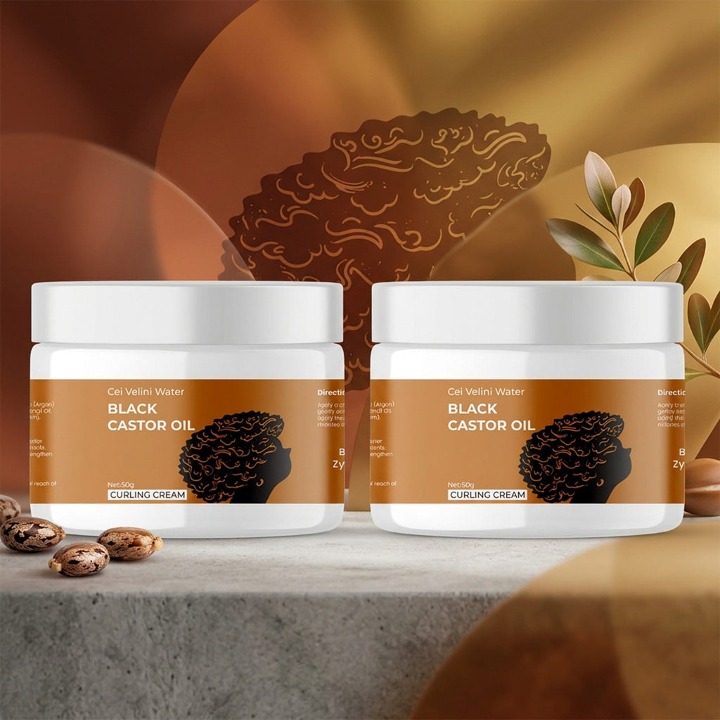 Two 50ml jars of Black Castor Oil Curling Cream for curly hair definition
