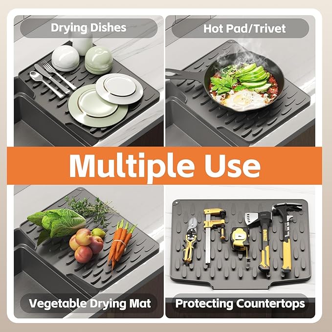 Extra Large Silicone Dish Drying Mat for Kitchen Countertops (Assorted Color)
